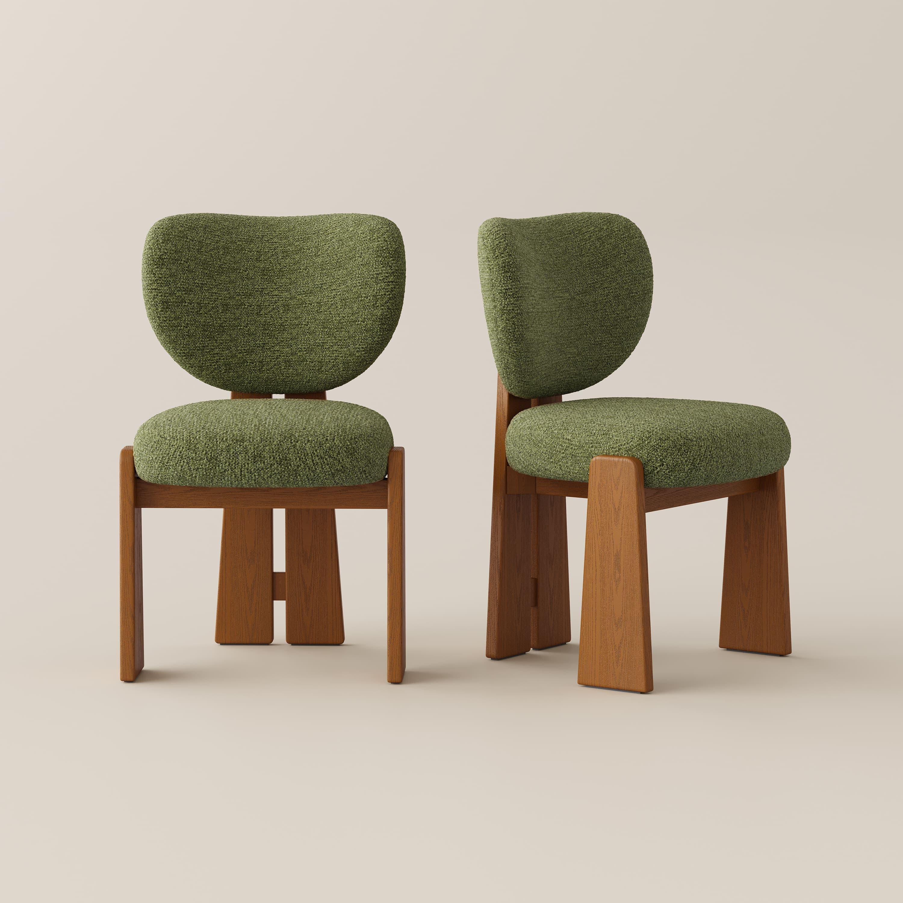 Organic Modern Upholstered Wood Dining Chairs, Waterproof Performance Fabric Chairs, Barrel Dining Chairs