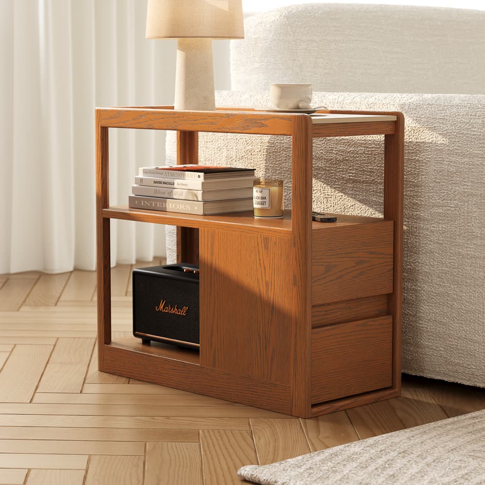 12"Sintered Stone & Walnut 2-Drawer End Table1