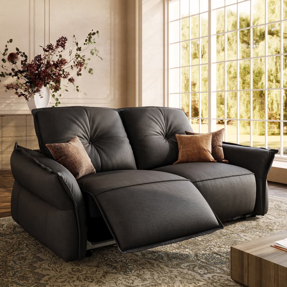 Luxury Top-Grain Leather Power Reclining Sofa with Independently Adjustable Headrests and Footrests, Zero-Wall Design, Wall Hugger Recliner Sofa Living Room ,